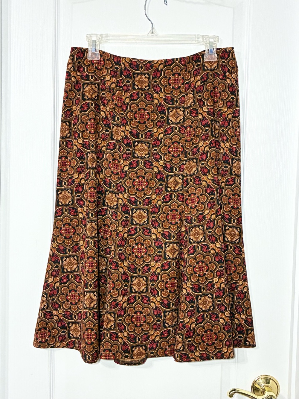 NEW Y2K Briggs Geometric Floral Flared Hem Skirt USA MADE Brown Size 8